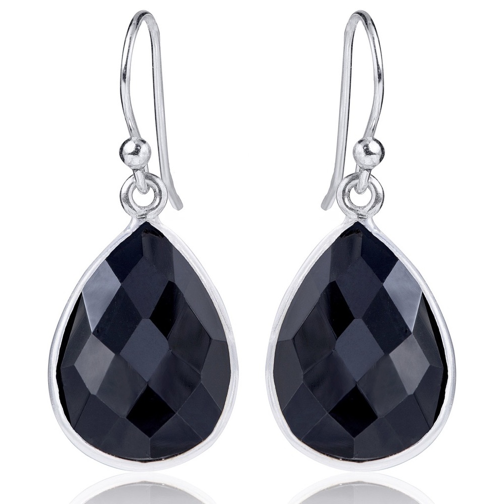 Black Onyx Teardrop Shape Bezel Earring